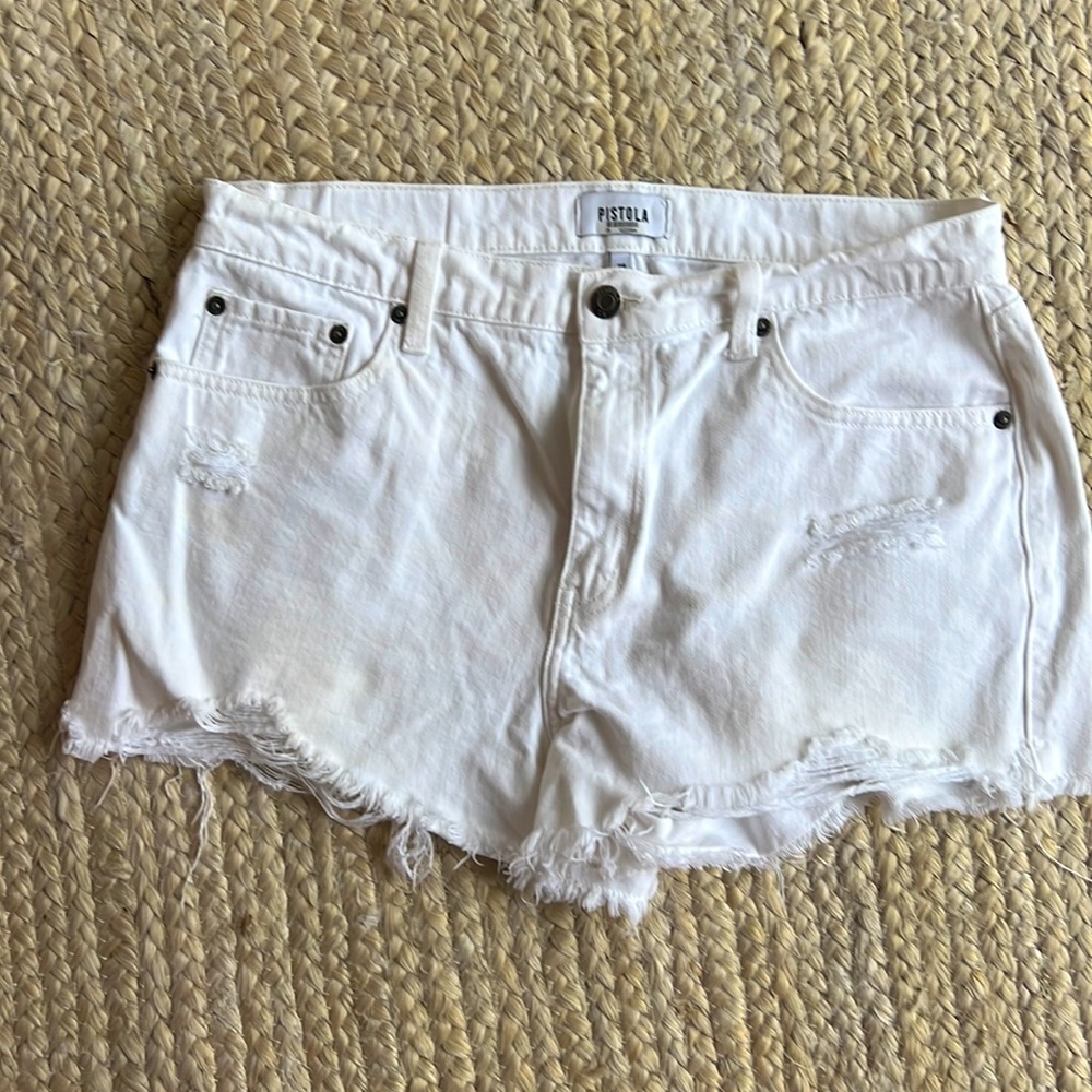 pistola white denim distressed shorts size 29